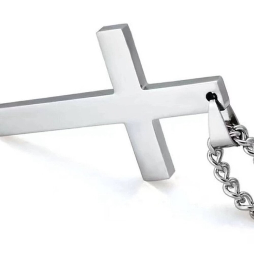 Men Stylish Silver Cross Charm Necklace - Picture 2 of 3